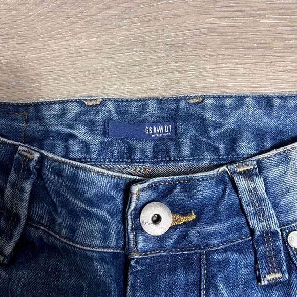 Y2K G Star RAW Attacc Low Straight Jeans Blue Distressed Denim Jeans Size 30